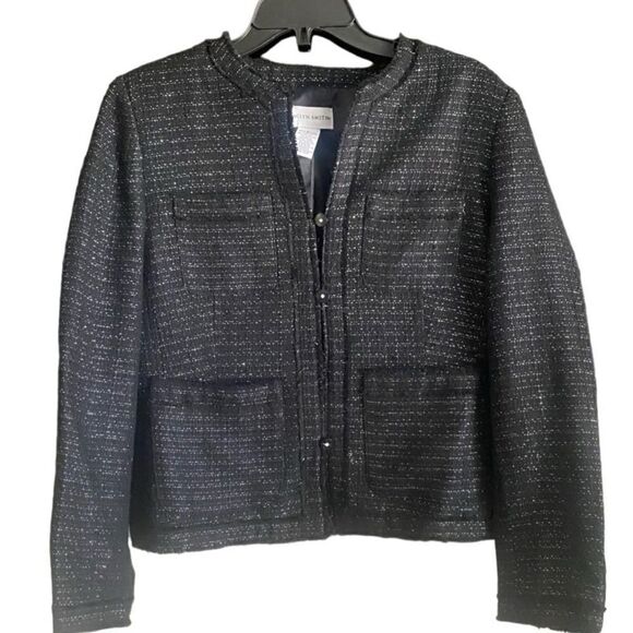 Jaclyn Smith Metallic Black Tweed Jacket. Size 8. EUC! - Picture 1 of 8